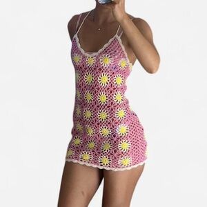 Pink Crochet Daisy Slip Dress